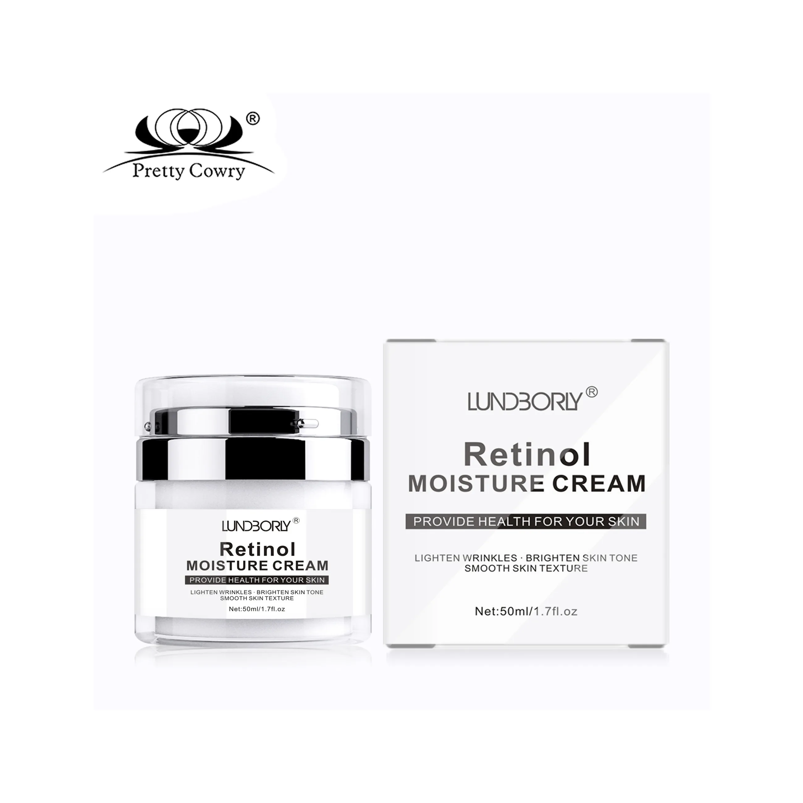 

2021 New Pattern Private Label Pretty Cowry Natural Face Care Set All Skin Stypes Face Cream Oily Skin Reduce Melanin 50Ml Retin