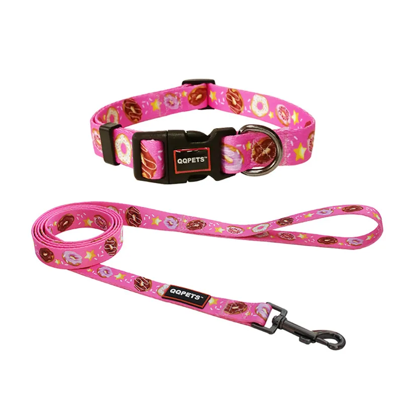 

Wholesale cute style pet accessories print label polyester dog collar leash, Customized color