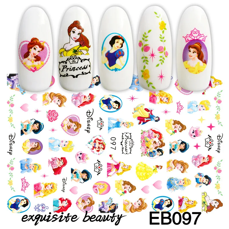 

EB97-112 desinger decals animal mermaid/snow white/cinderella wraps nail art stickers brand cartoon nail stickers for kids, 16 colors