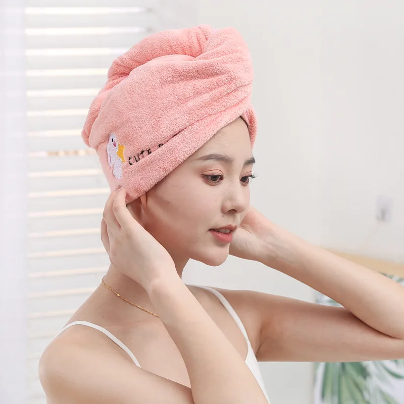 Women's Cartoon Embroidered Hair Drying Towel Padded Dry Hair Cap Absorbent Triangle Shower Cap