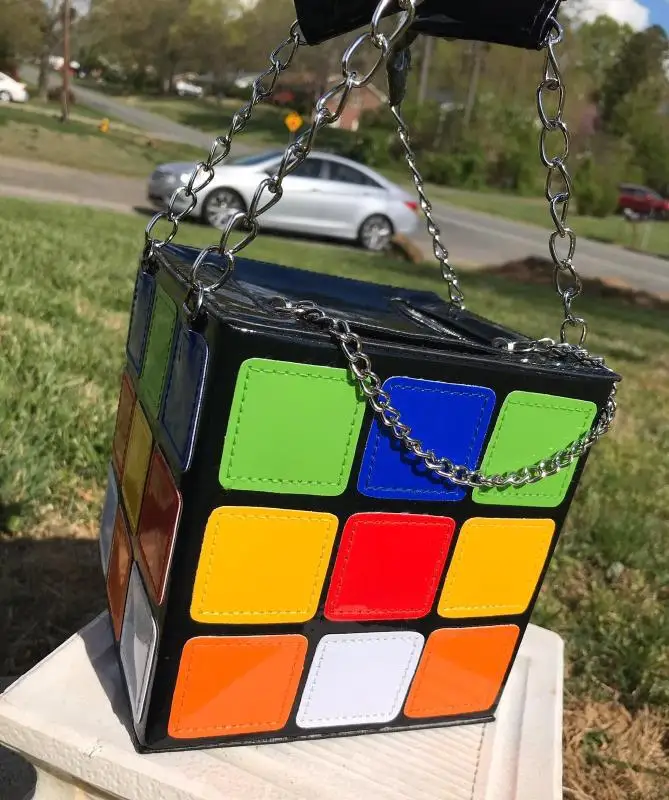 

Lady Girl Colorful Stylish Magic Cube Handbag Square Women's Hot Cute Magic Cube Bag Purse Fashion Handbags Bag Box Purse, Customizable