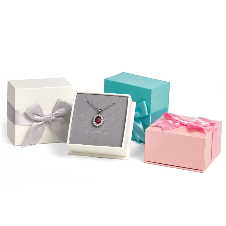 

Custom mini gift luxury small jewelry boxes for necklace set packaging with ribbon logo