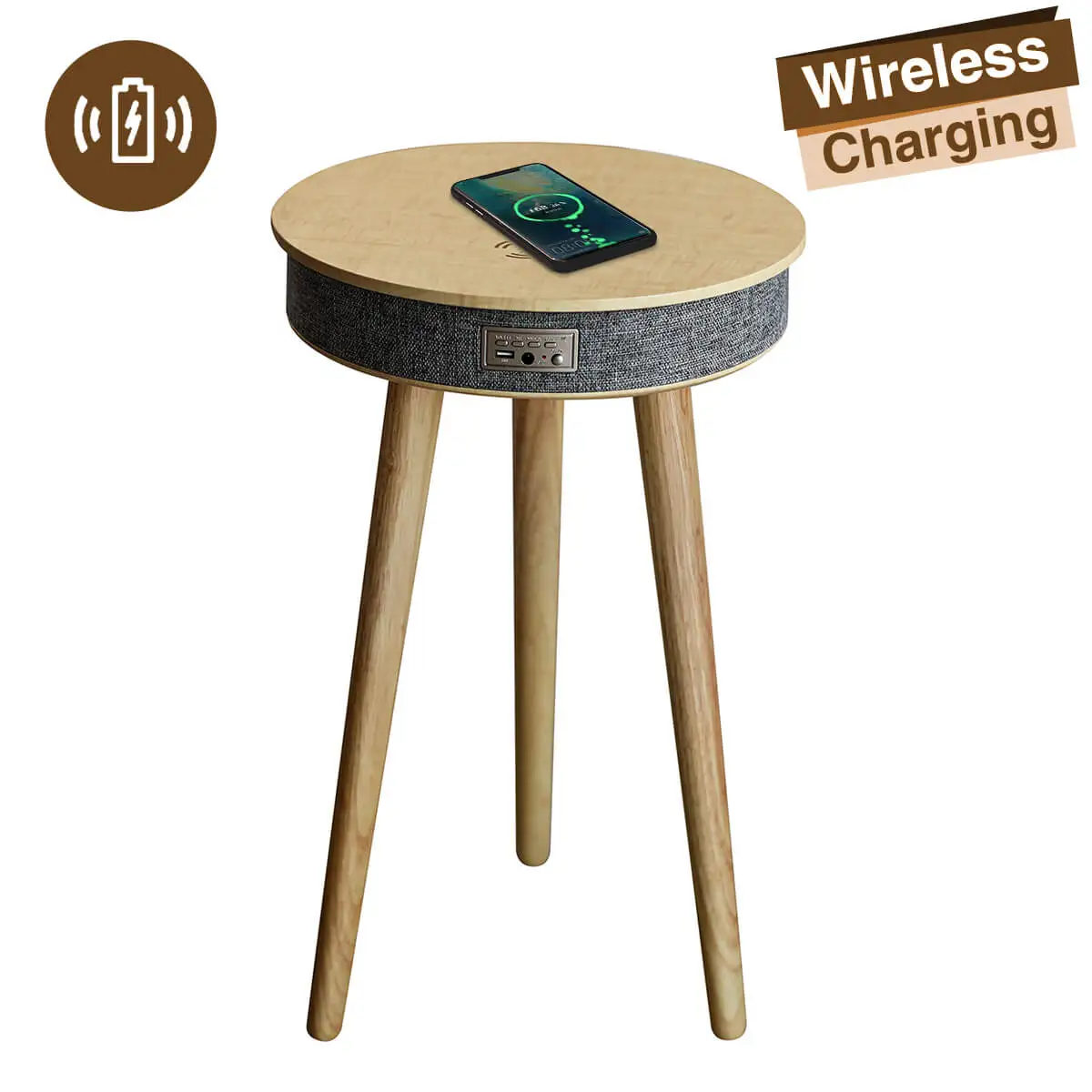 

HOMEMORE Small smart bedside coffee table under wireless charger holder 10w stand mobile charging table charger with speaker, Black,brown,oak