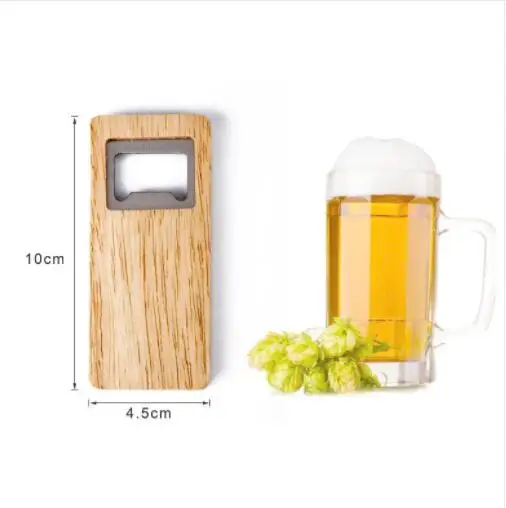 

Z486 Beer Bottle Opener Wooden Handle Stainless Steel Square Flat Openers Eco Friendly Bar Kitchen Tool