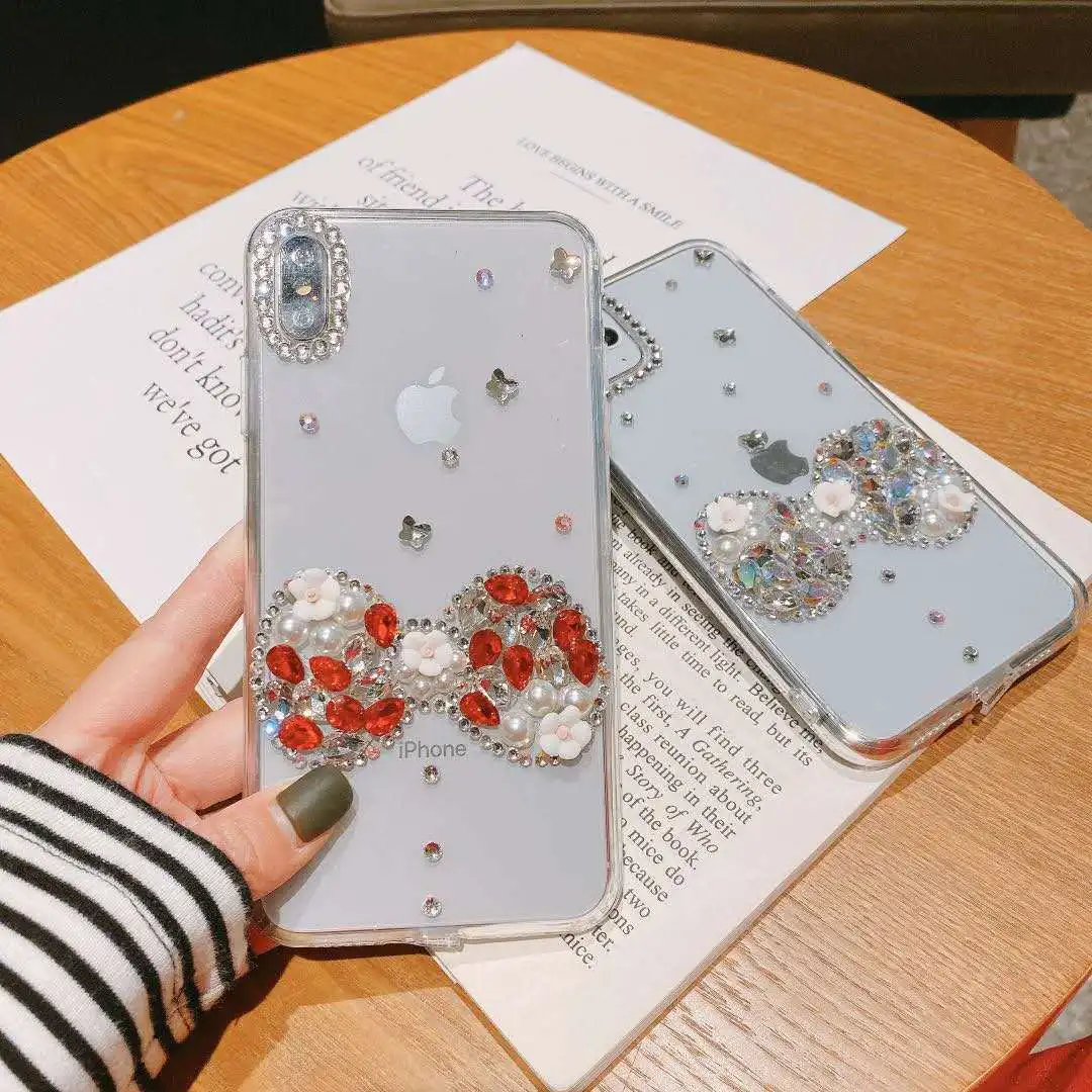 

Free Shipping Diamond Bowknot Soft Phone Case for iPhone 13 12 7 8 Plus X XS XR MAX 11 Pro 12 MiNi SE cover coque