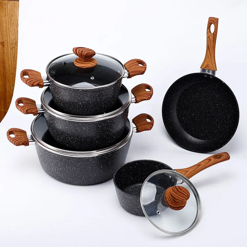 

10 Pieces Simply Korean Cookware Marble Cooking Calphalon Non Stick Cast Iron Kitchen Ceramic Pot And Pan Set, As the picture