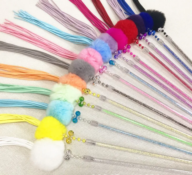 

Factory direct wholesale pet cat kitten toys cat teaser fishing pole sticks playing toys fur ball with fringe