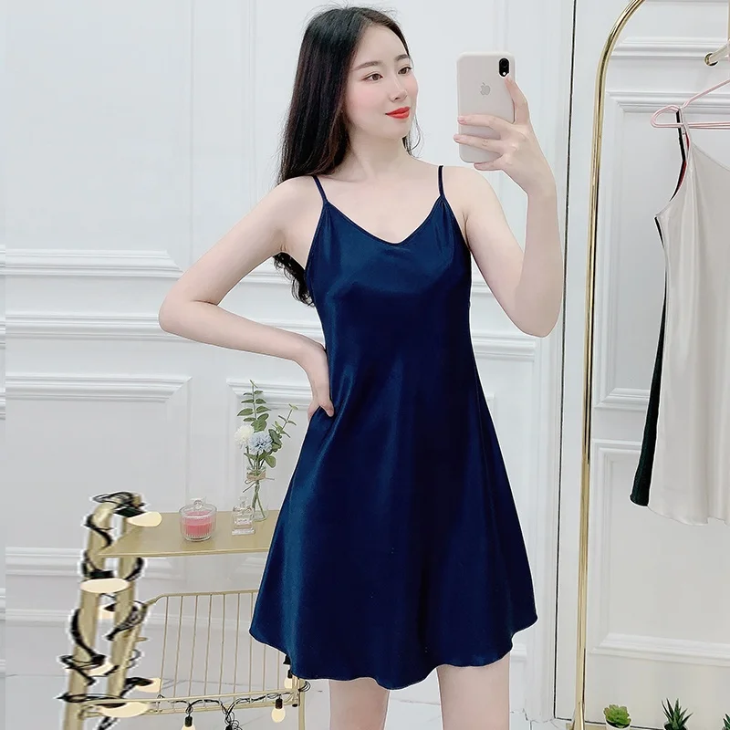 

Women Solid Color Nightgown Summer Slip Nightdress Girl in Nightdress