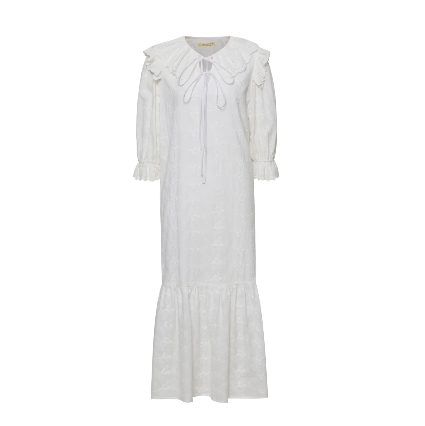 

hot seling fashion ruffle emb cotton with tie for young women dresses with half sleeve summer ladies