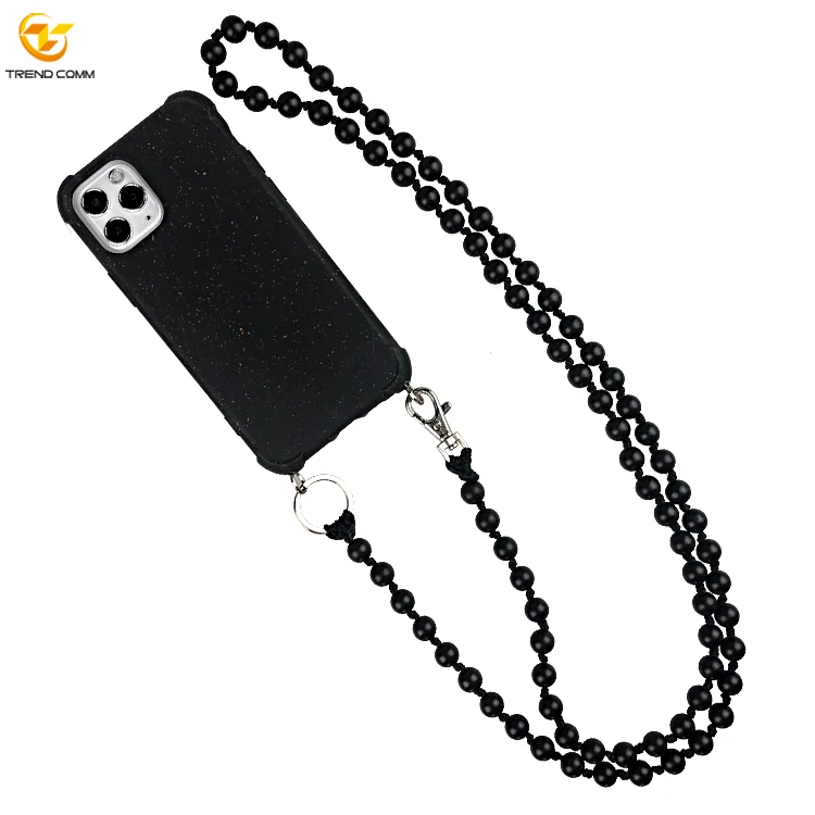 

2021 Resin wood chain lace, New Fashion Wooden Beads Chain Strap necklace Biodegradable Phone Case For iPhone 11 12 Pro max, Rose wood, ebony