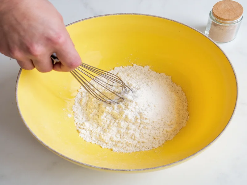 Whisking dry ingredients for yellow cake mix