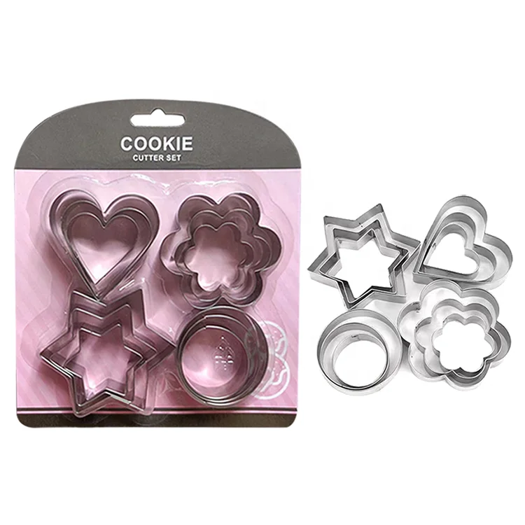 

Wanlihao 12pcs/set Round Star Heart Flower Shape Stainless Steel Cookie Cutter