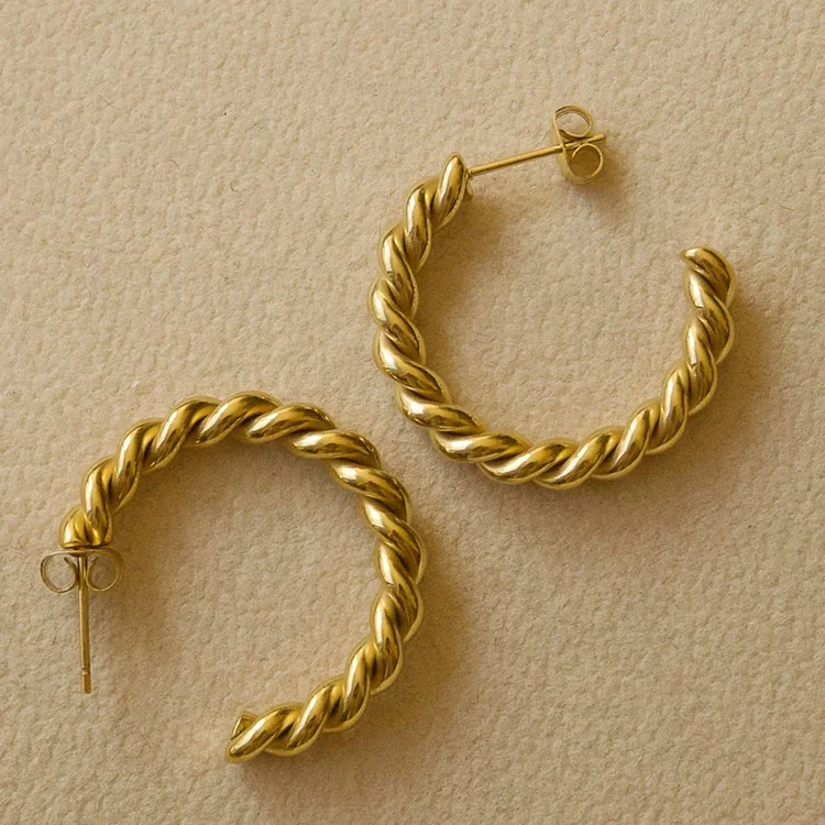 

Minimalist Vintage Inspired 316L Stainless Steel Earrings Hypoallergenic Twisted Gold Hoop Earrings for Women, Gold, rose gold, steel, black etc.