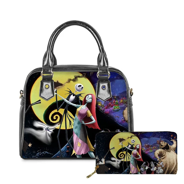 

Jack Skellington Luxury Handbags Women Bags Designer Nightmare Before Christmas Print PU Ladies Purse Shoulder Bags, Customized