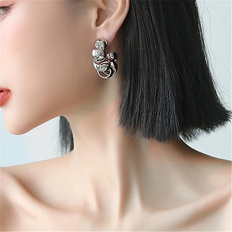 

New Earrings Trendy Silver 925 Exaggerated Curved Metal Earrings Women Cool Jwellary Earrings Ladies, Picture shows