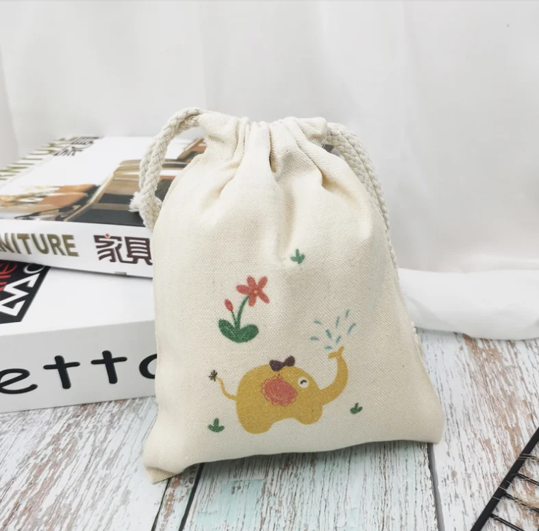 

2021 Wholesale promotion printed logo small cotton drawstring bag, Any color are available