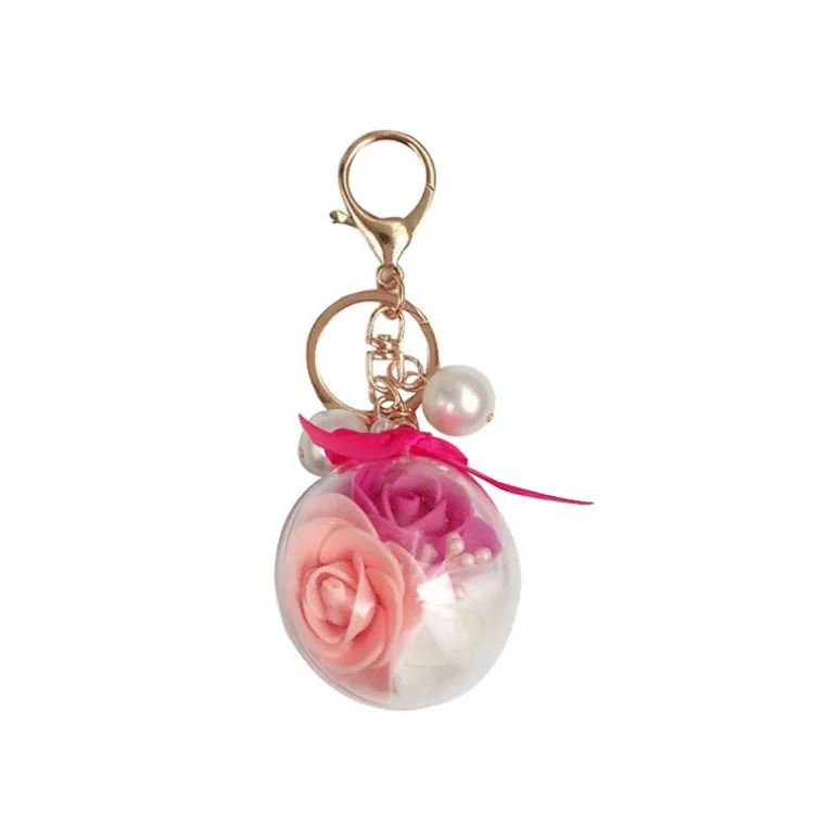 

Immortal transparent ball rose PVC plastic keychain gift birthday gift everyday lovely bag pendant car keychain