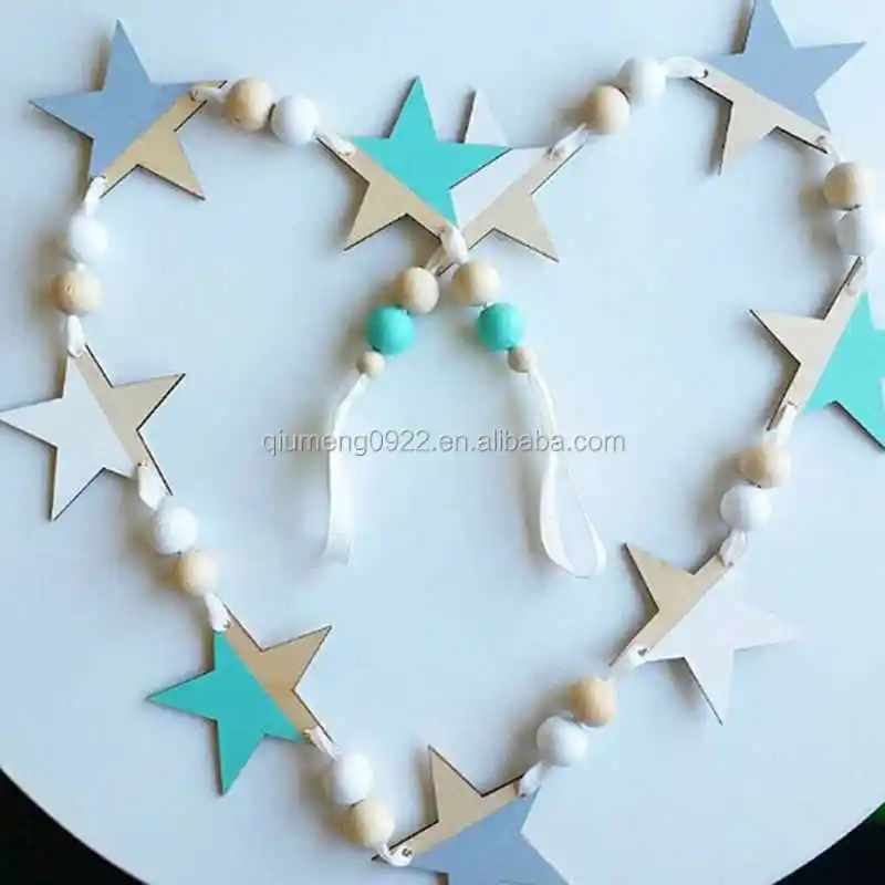 Nordic en bois perles étoiles suspendu Bannières fille bébé chambre mur pendaison décoration