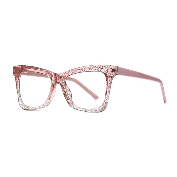 

DOISYER European trendy large frame glitter flat mirror anti-blue light glasses frame for women