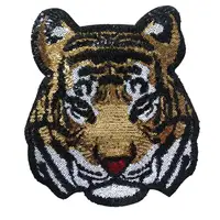 

GUGUTREE embroidery Sequins big tiger patch cartoon patches badges applique patches for clothing RST-80