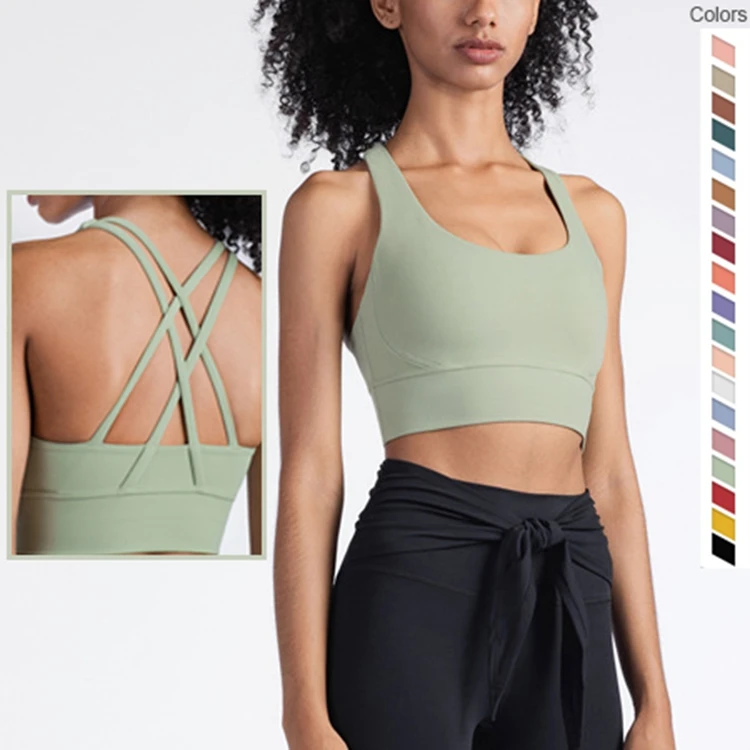 

2021 Custom Women Breathable Strap Cross Back Fitness Yoga Bra Top Shockproof Stretch Comfort Push Up Workout Gym Sport Yoga Bra, As picture