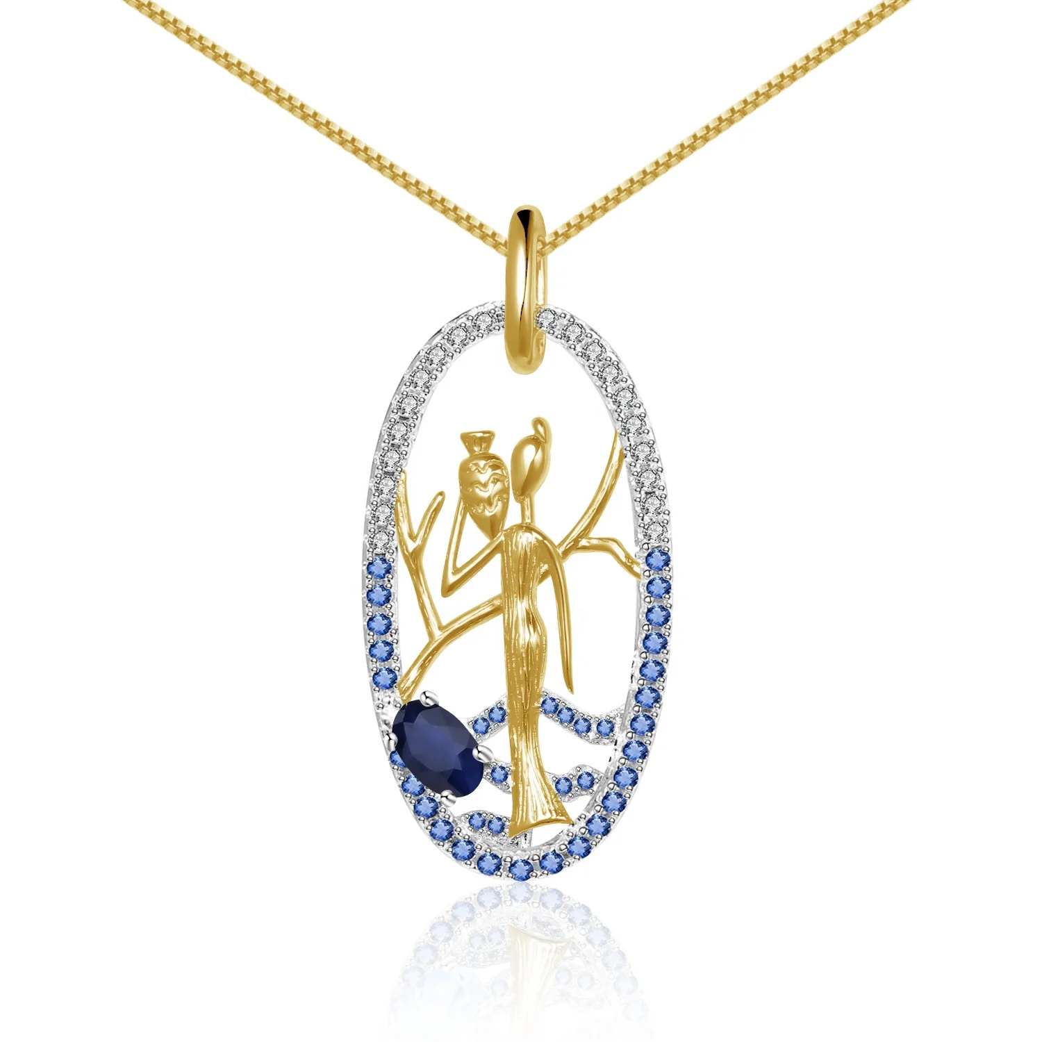

Abiding New Trendy Customized Made Women Blue Sapphire Personality Girl Jewelry Gold Plated Necklace Pendant for Gifts