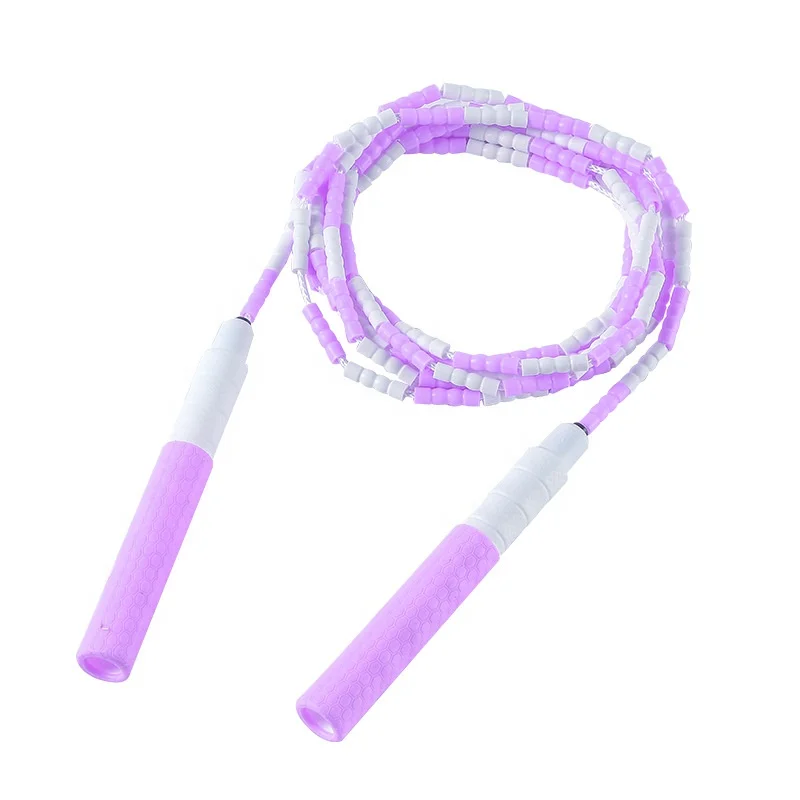 

New arrival beaded jump rope with silicone handle, Purple,pink,yellow,blue,green