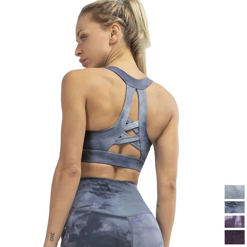 

2021 New Arrival Custom Women's Top Print Tie Dye Breathable Cross Back Workout Fitness Yoga Sports Bra, Customized colors