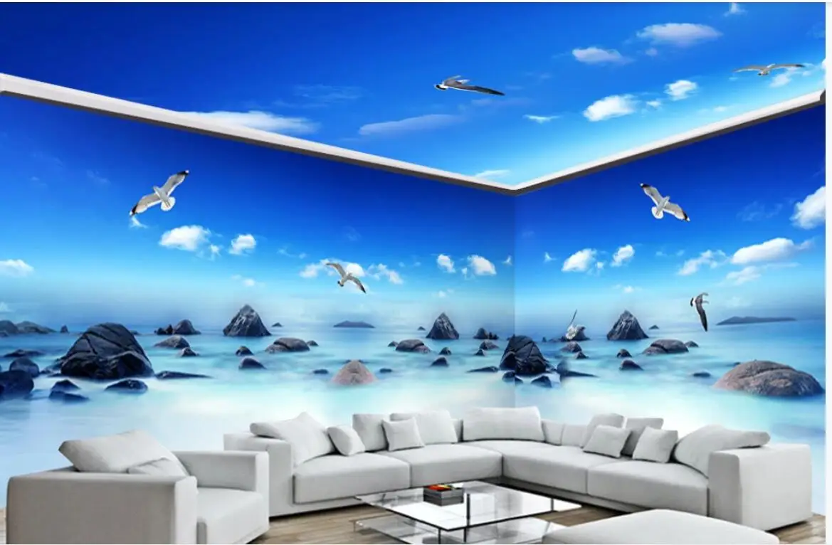 Beautiful Sea Stone Blue Sky White Cloud Whole House Background Wall  Wallpaper - Buy Wall Fashion Wallpaper,Wallpaper For Bedroom Walls,3d  Wallpaper Walls Product on 