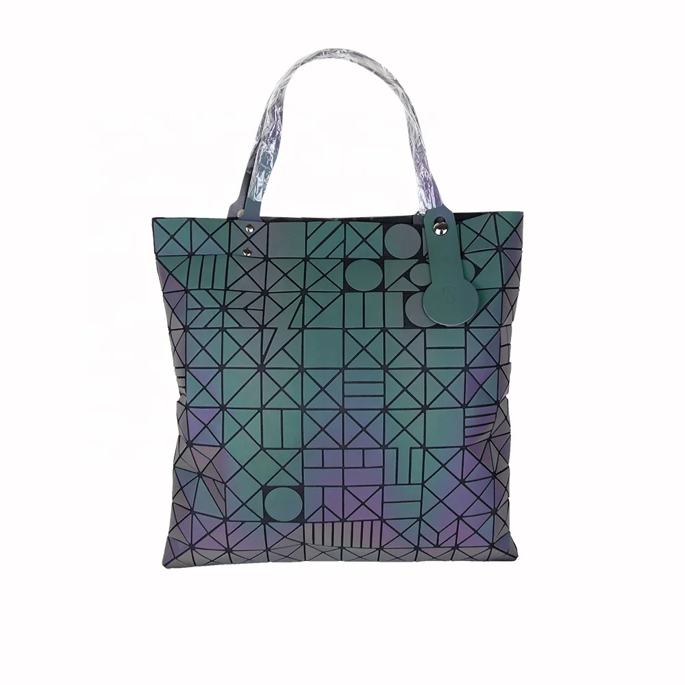 

New 10 grid large luminous bright surface geometric glitter bag toto