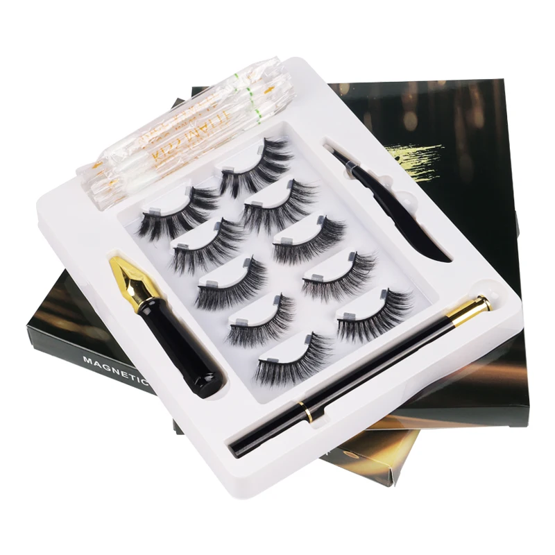 

Wholesale faux mink lashes newest style invisible magnetic lashes 5 pairs faux mink lashes kit, Natural black