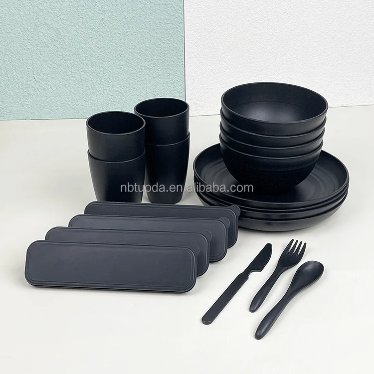 

Unbreakable Lightweight Black Wheat Straw Plate Bowls Dinner Dinnerware Set