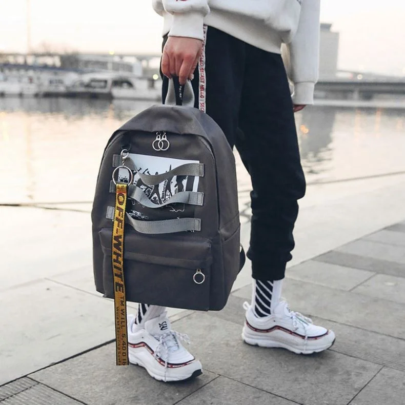 

Harajuku Hip Hop Men Backpack School Bags For Teenagers Printing Designer Backpack Unisex Off Travel White Student Graffiti Bags