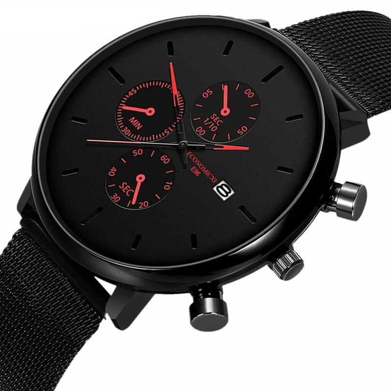 

ECONOMICXI Brand Men Watches Male Fashion Quartz Date Clock Mesh Strap Steel Waterproof Simple Wrist Watch Relogio Masculino