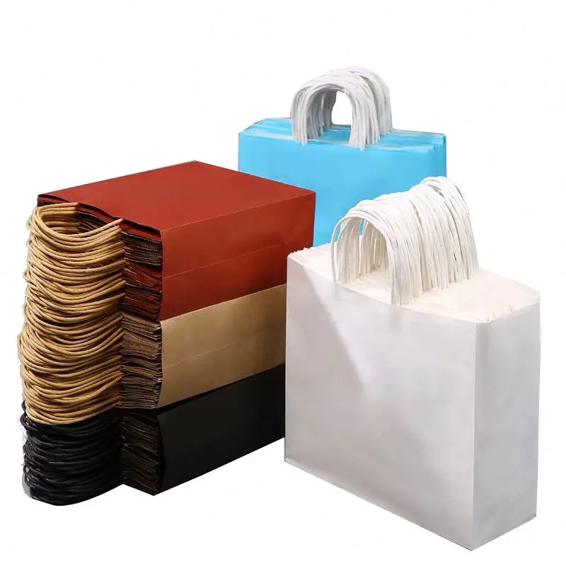 

HDPK Custom Printed Your Own Logo White Brown Kraft Gift paper bags Craft Shopping Paper Bag With Handles