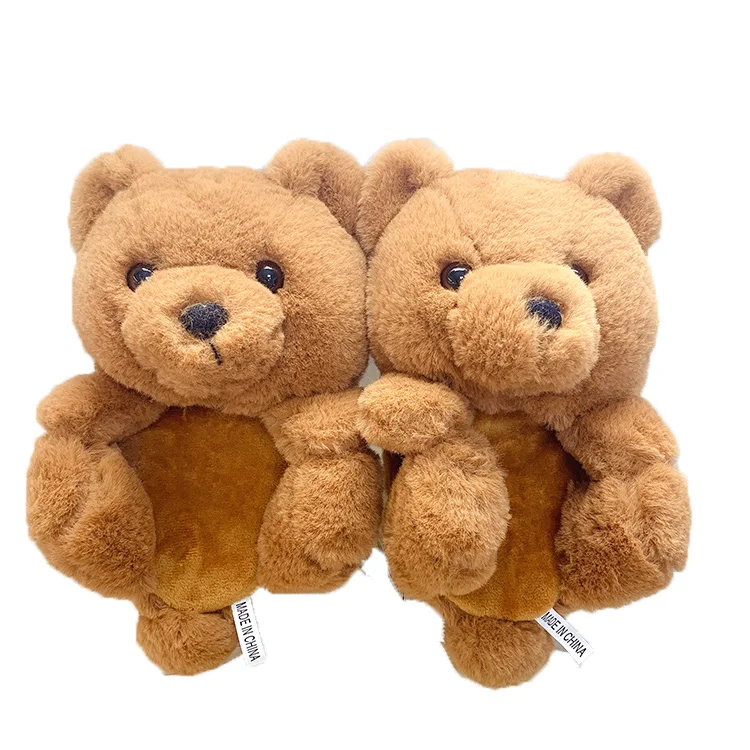 

Fuzzy Wholesale Plush Funny Soft Home Indoor House Bedroom Slippers  Kids Teddy Bear Slippers