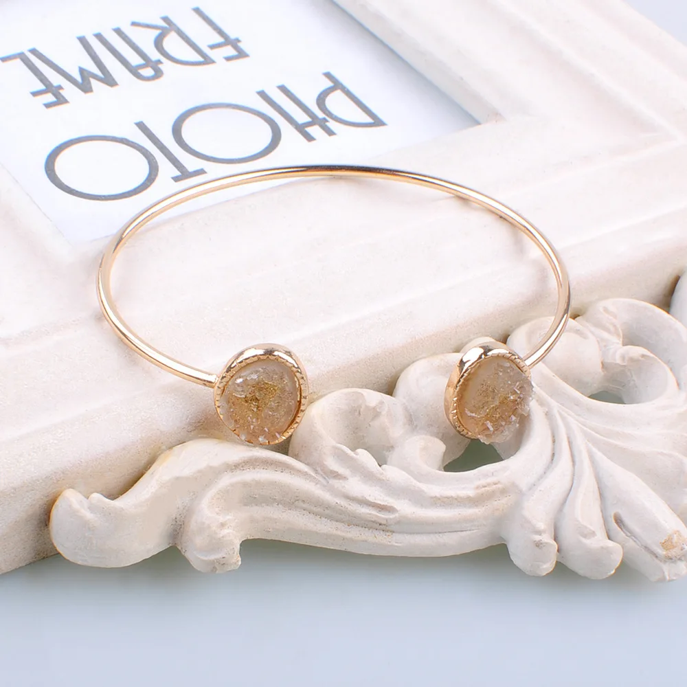

Geometrical Gold Gemstone Charm Bangle Cuff Bracelet, Picture shows