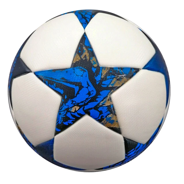 

Wholesale Pelota de futbol Molten PU Leather Size 5 balon Custom Football Soccer Ball, White blue