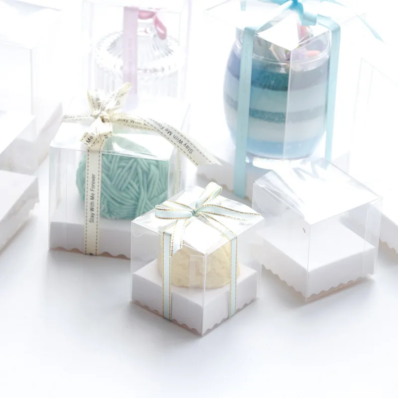 

Custom transparent plastic PVC box aroma candle gift box chocolate candy cake packaging box, Random