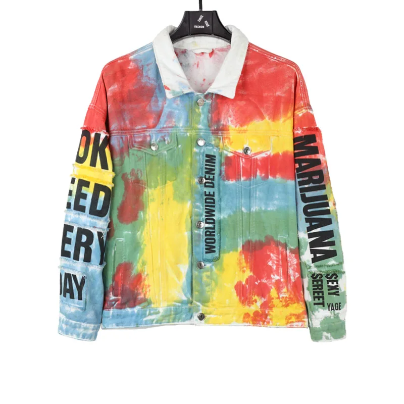 

Tie-Dye Denim Jacket Alphanumeric Printing Men Denim Jeans Jacket