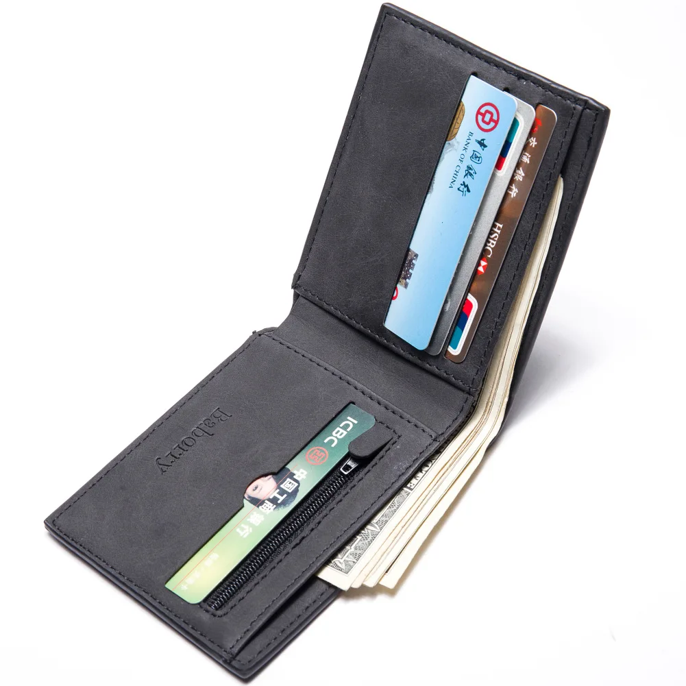 

Ultra slim zipper coin pocket vegan pu leather wallet with 6 credit card slots, As shown or customized colors