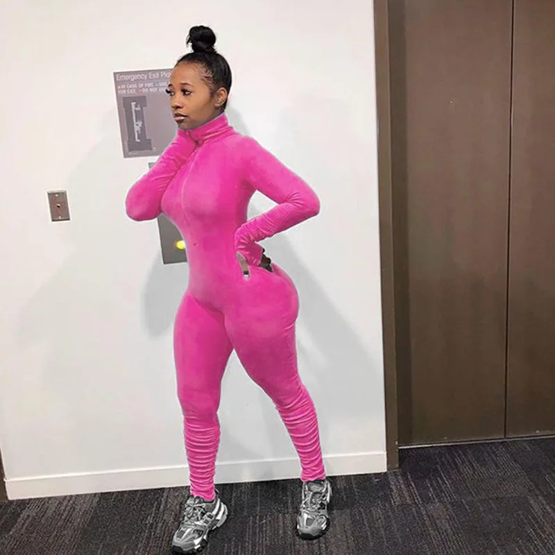 

Dropship women winter clothes one piece bodycon fashion long sleeve ribbed jumpsuit, Customized color