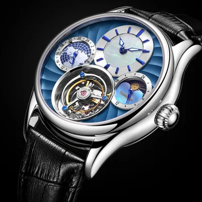

2021 AESOP Men Luxury Skeleton Tourbillon Mechanical Watch Sapphire Crystal with Gears Precisionist Leather Strap Clock