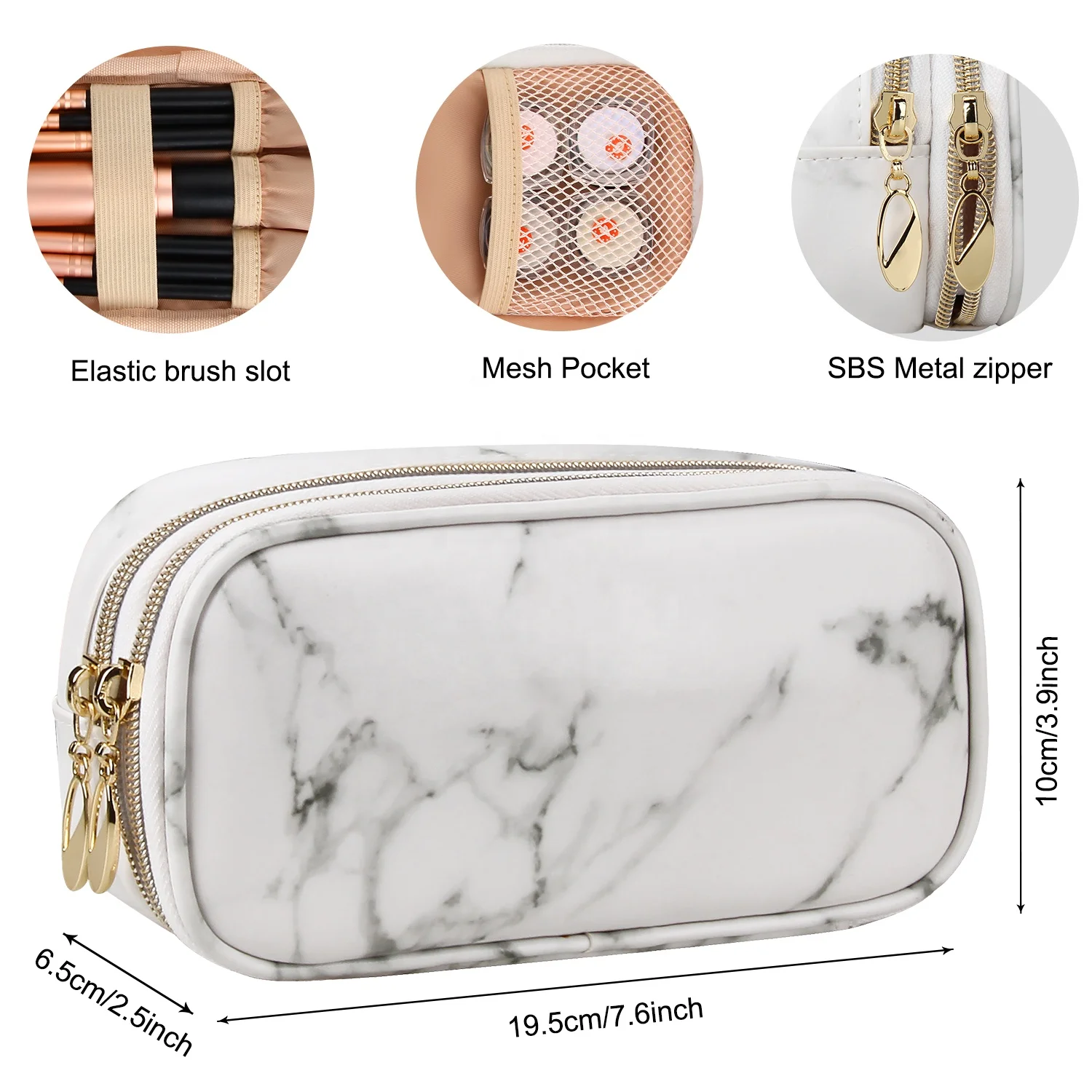 

Relavel Small Marble White Portable Dual Layer Waterproof Travel Makeup Cosmetic Pouch Bag