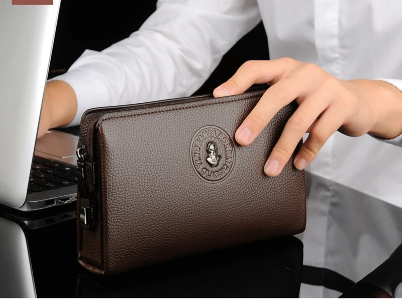 Men Genuine Leather Clutch Bag Password Wallet Business Bag Large Capacity  Purse