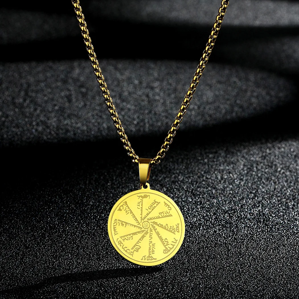 

Wholesale Simple Men Stainless Steel Jewish Round Pendant Necklace Gold Plated Stainless Steel Chain Jewelry, Like picture