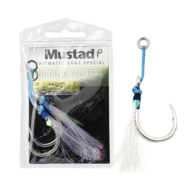 

MUSTAD J-ASSIST5 stainless steel luminous assist stainless steel Material Fishing hook for slow jiggs lure, Metallic