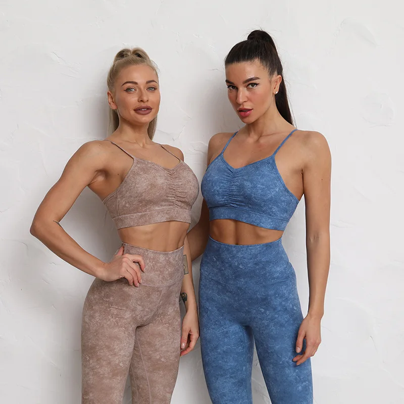

2 Pieces Knitting Seamless Yoga Suit Woman Workout Shirts High Waist Tight Leggings Bra Gym Clothing Short Crop Top Fitness Set, Black,yellow,golden,pink,light blue