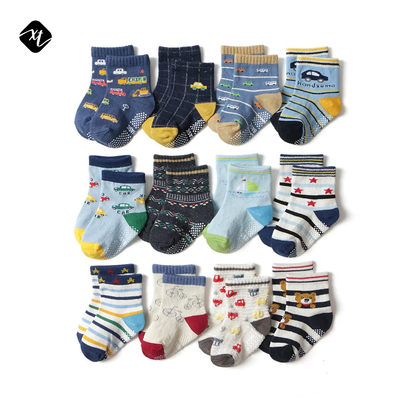 

12 pairs one set Amazon cute kids tube cotton socks knitted grip children soft cartoon anti slip baby socks, Multiple