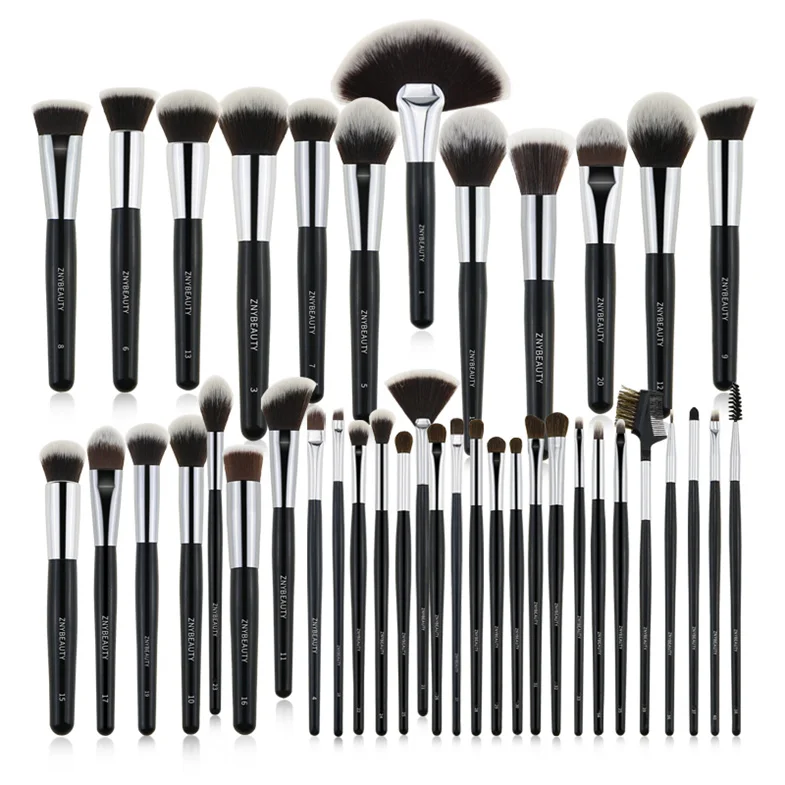 

ZNYBEAUTY black makeup brushes natural Goat Synthetic hair powder foundation eyeliner Brow cosmetic brushes set 25 Pieces